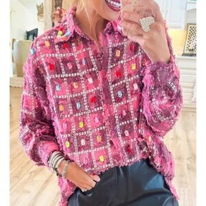 Stylish Pink Plaid Women's Top